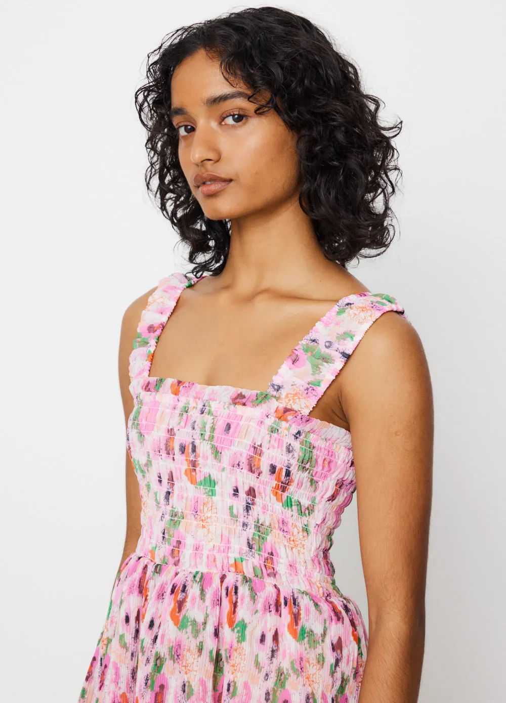 Georgette Flounce Smock Dress