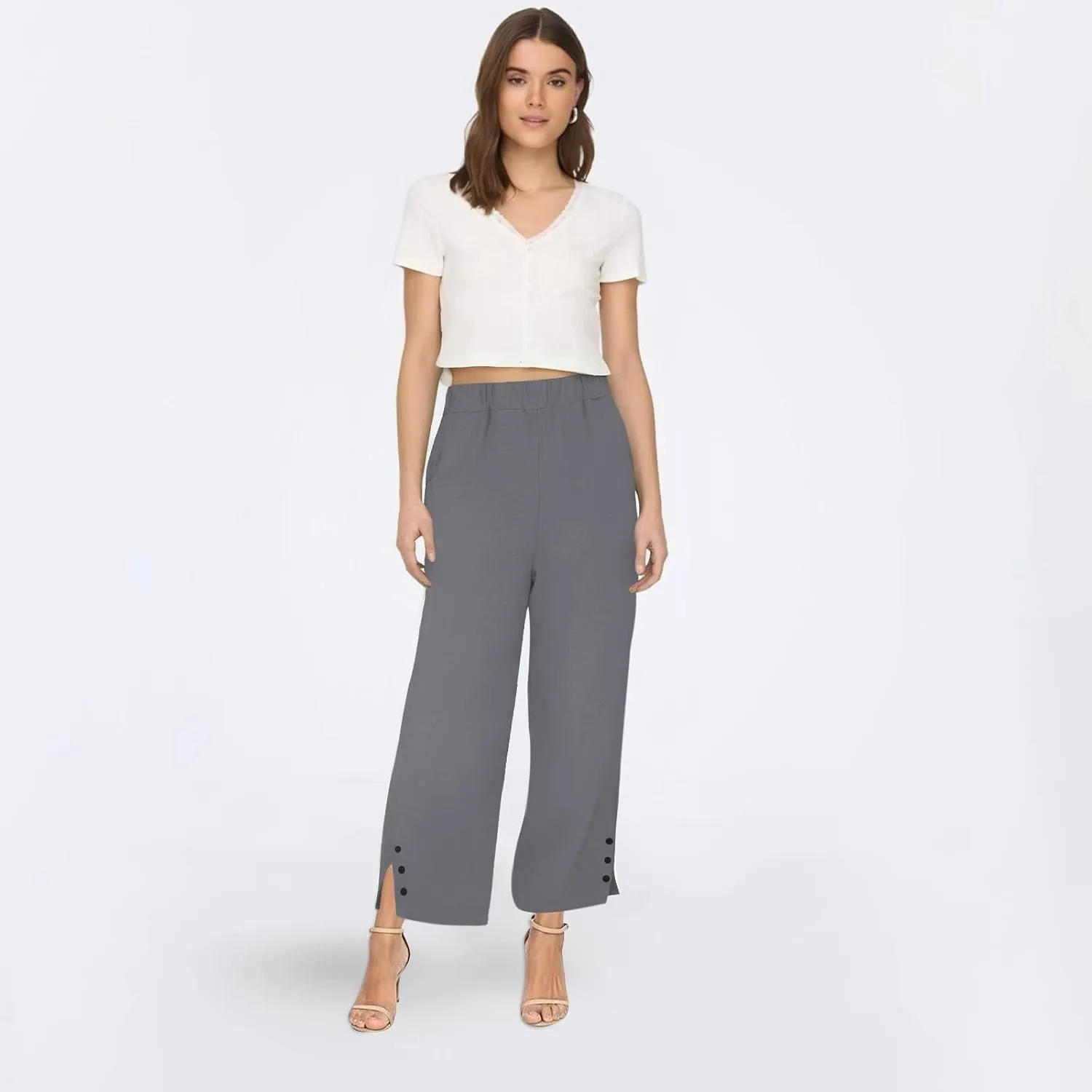 GOFULY Womens Linen Pants Wide Leg Office Casual High Waisted Pants Elastic Waist Summer Slim Fit Solid Trousers with Pockets