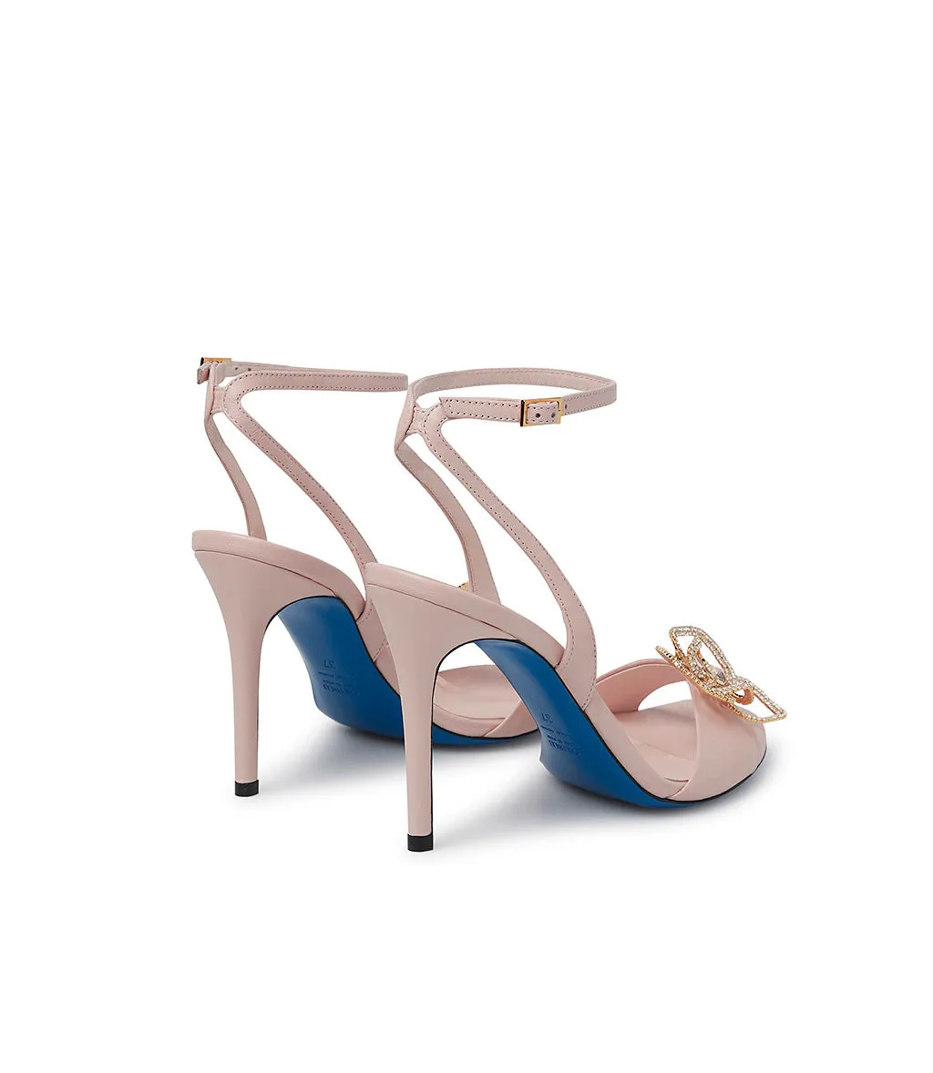 Gold metal and crystals flower petal pink sandal