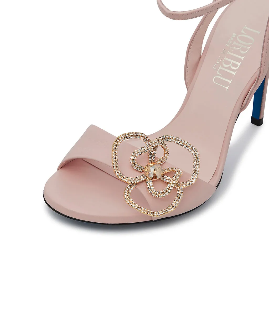 Gold metal and crystals flower petal pink sandal