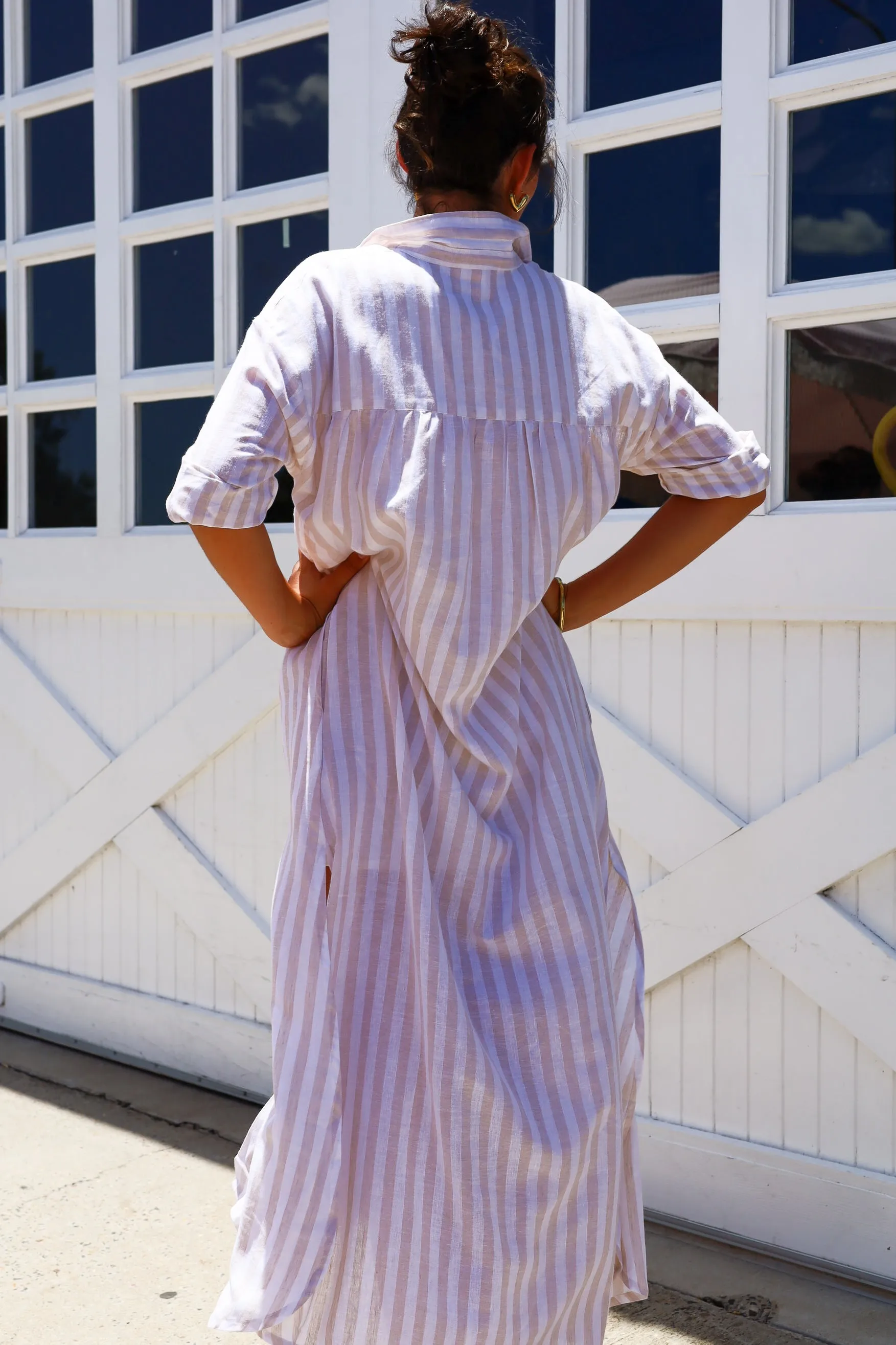 Grace and May Taupe Striped Dress