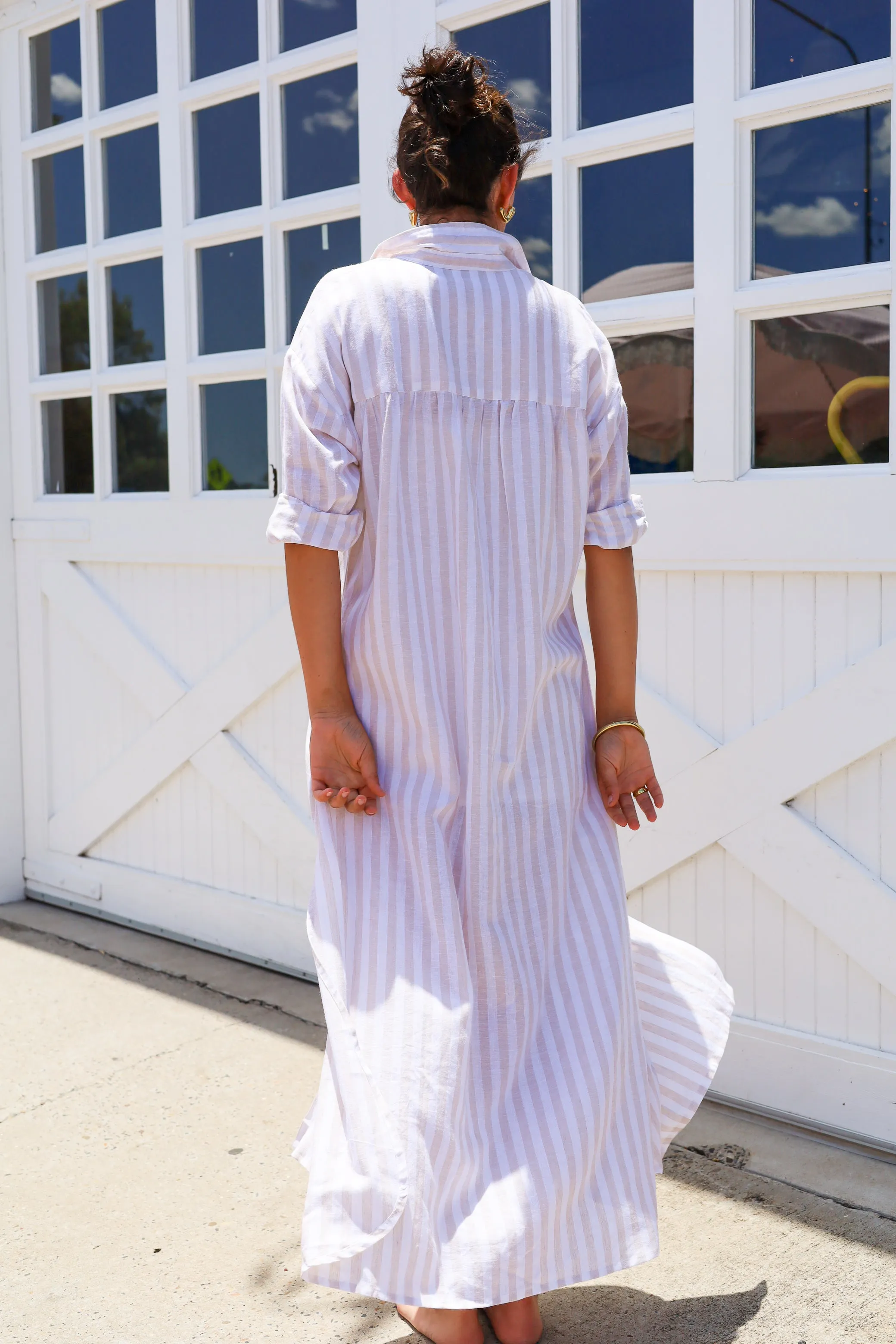 Grace and May Taupe Striped Dress