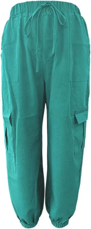 Harem Pants for Women Casual Comfy Drawstring Elastic Waist Cargo Joggers Summer Lounge Beach Pants with Pockets