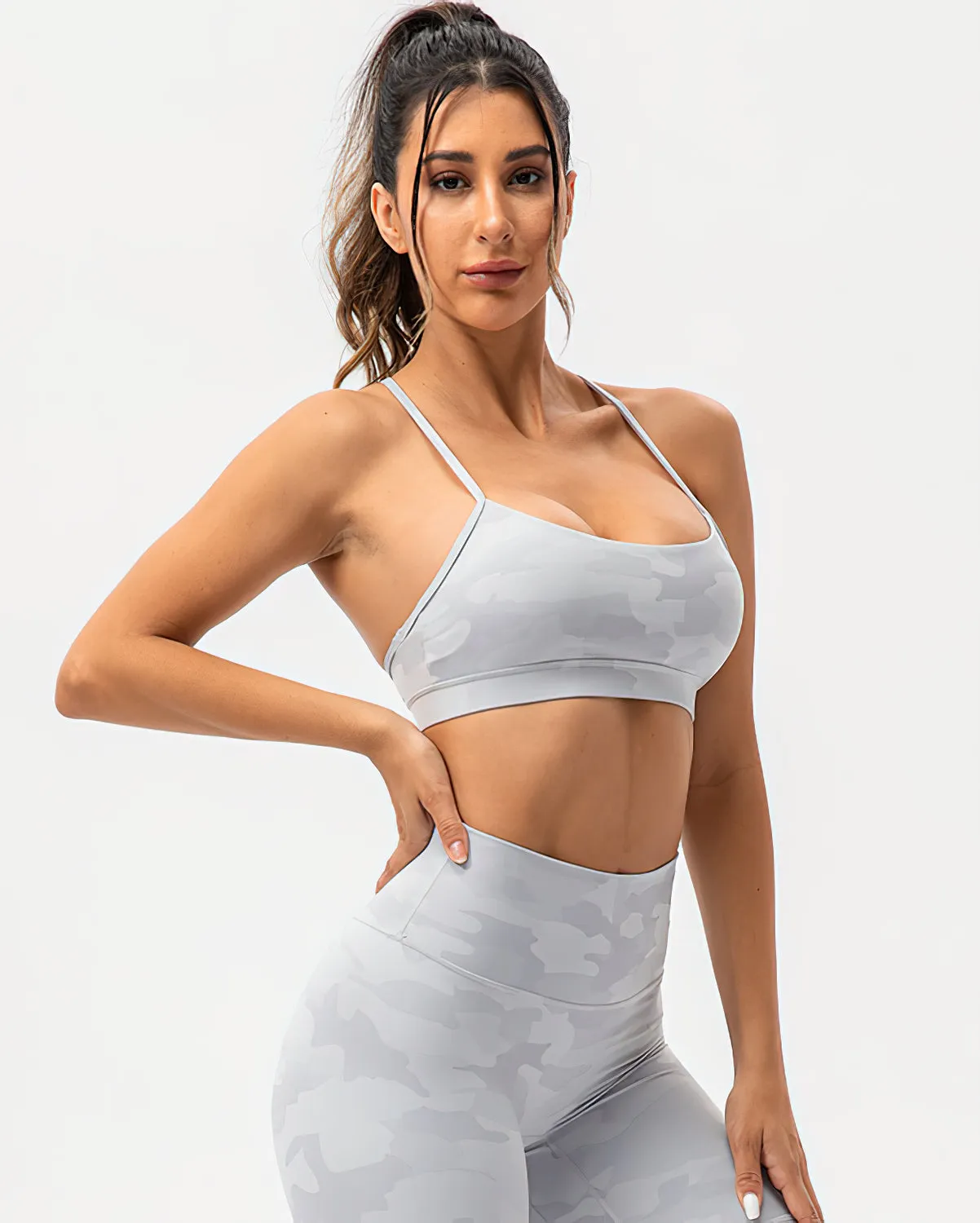 Harper Camo Y Sports Bra - Grey