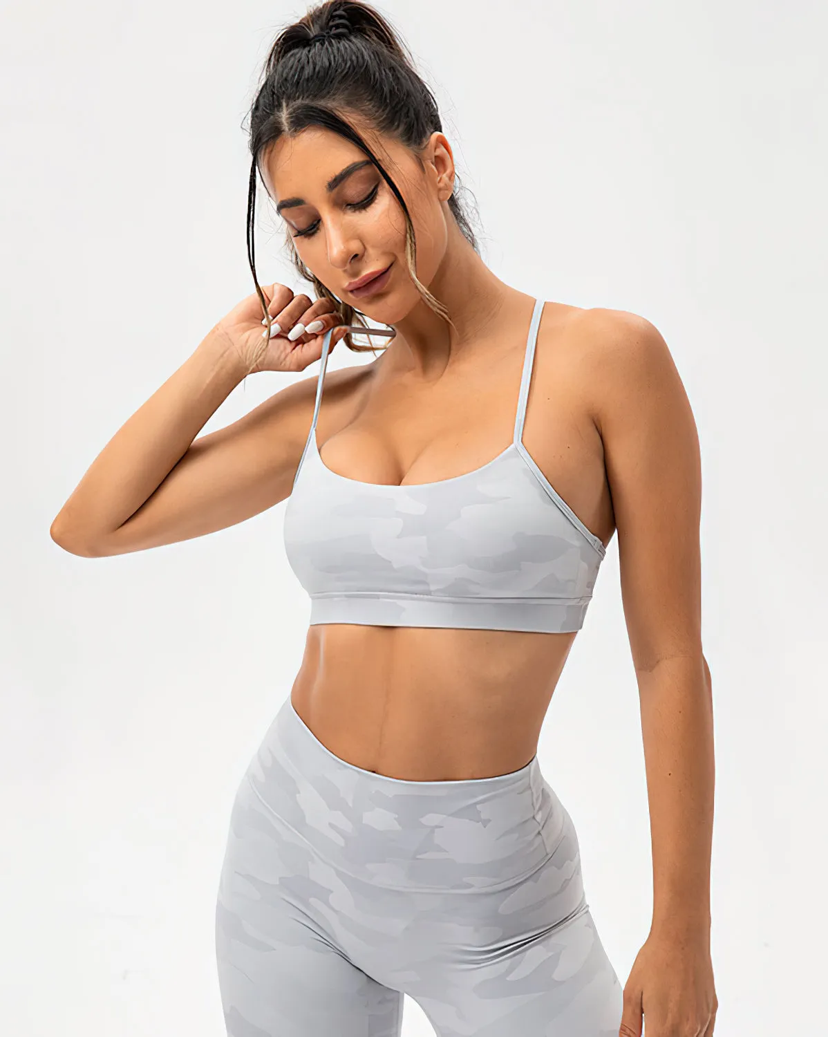 Harper Camo Y Sports Bra - Grey
