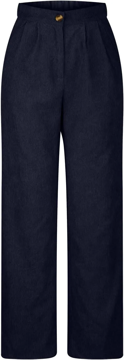 HGps8w Womens High Waist Corduroy Pants Y2K Straight Wide Leg Casual Workout Trousers with Pocket Teen Girls Baggy Streetwear