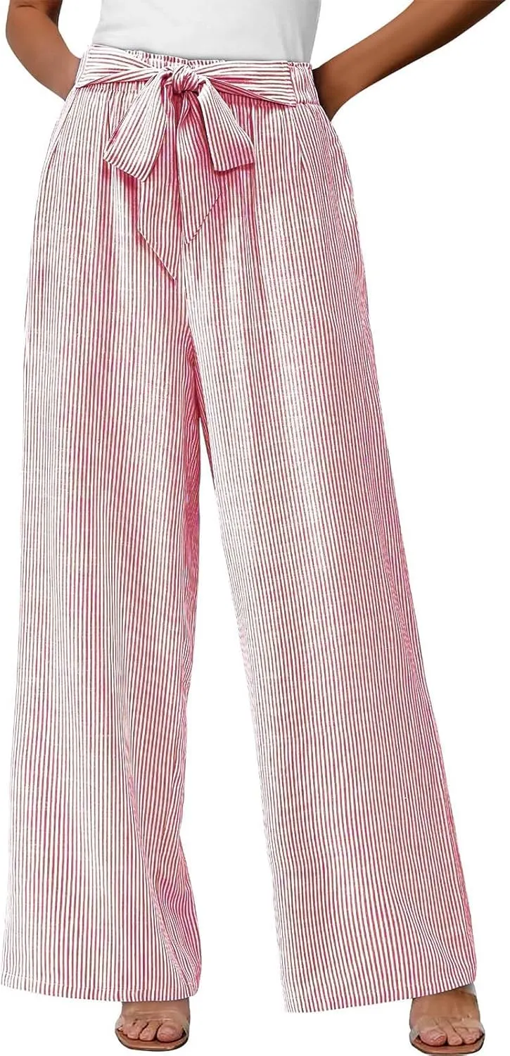 High Waisted Palazzo Pants for Women Wide Leg Paperbag Pant Casual Summer Flowy Lounge Trousers Beach Boho Outfits