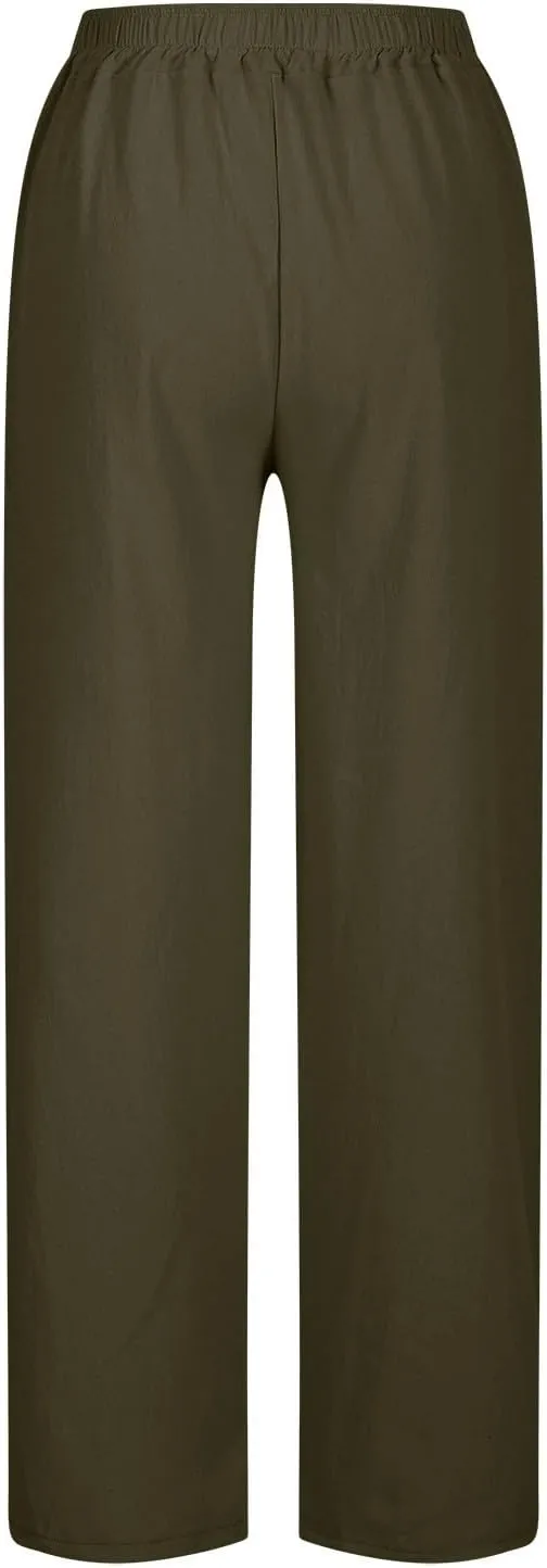 High Waisted Women's Linen Pants Comfy Wide Leg Long Trousers Flowy Cotton Linen Pants 2025 Summer Palazzo Slacks