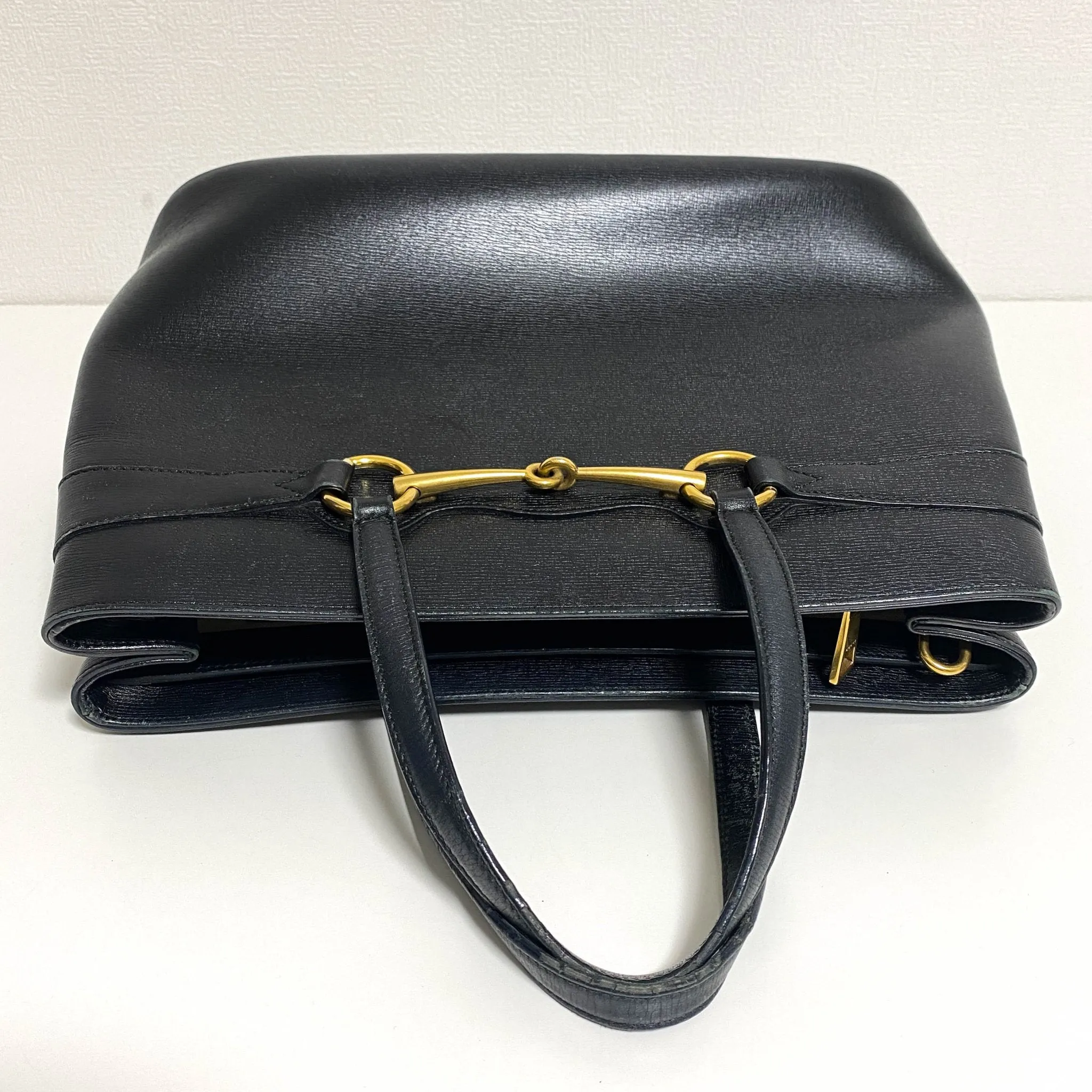 Horsebit Black Leather Tote Handbag