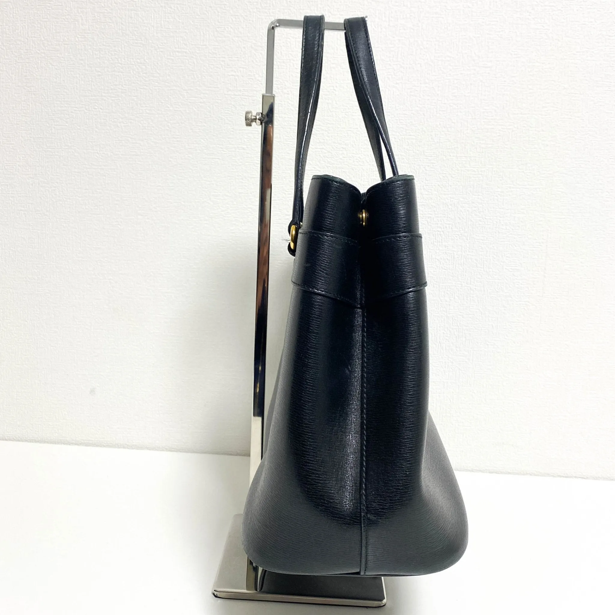 Horsebit Black Leather Tote Handbag