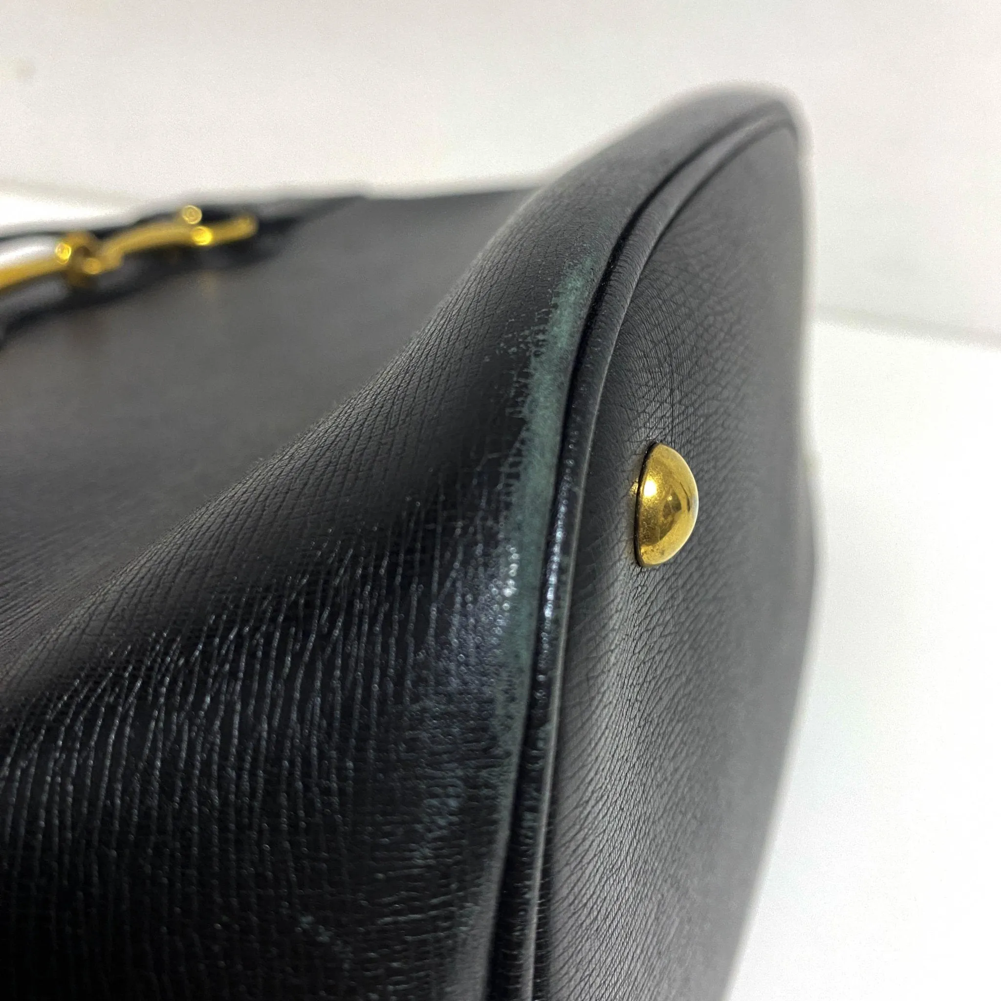 Horsebit Black Leather Tote Handbag