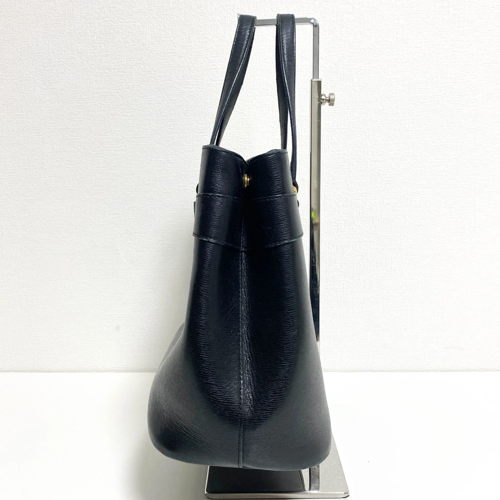 Horsebit Black Leather Tote Handbag