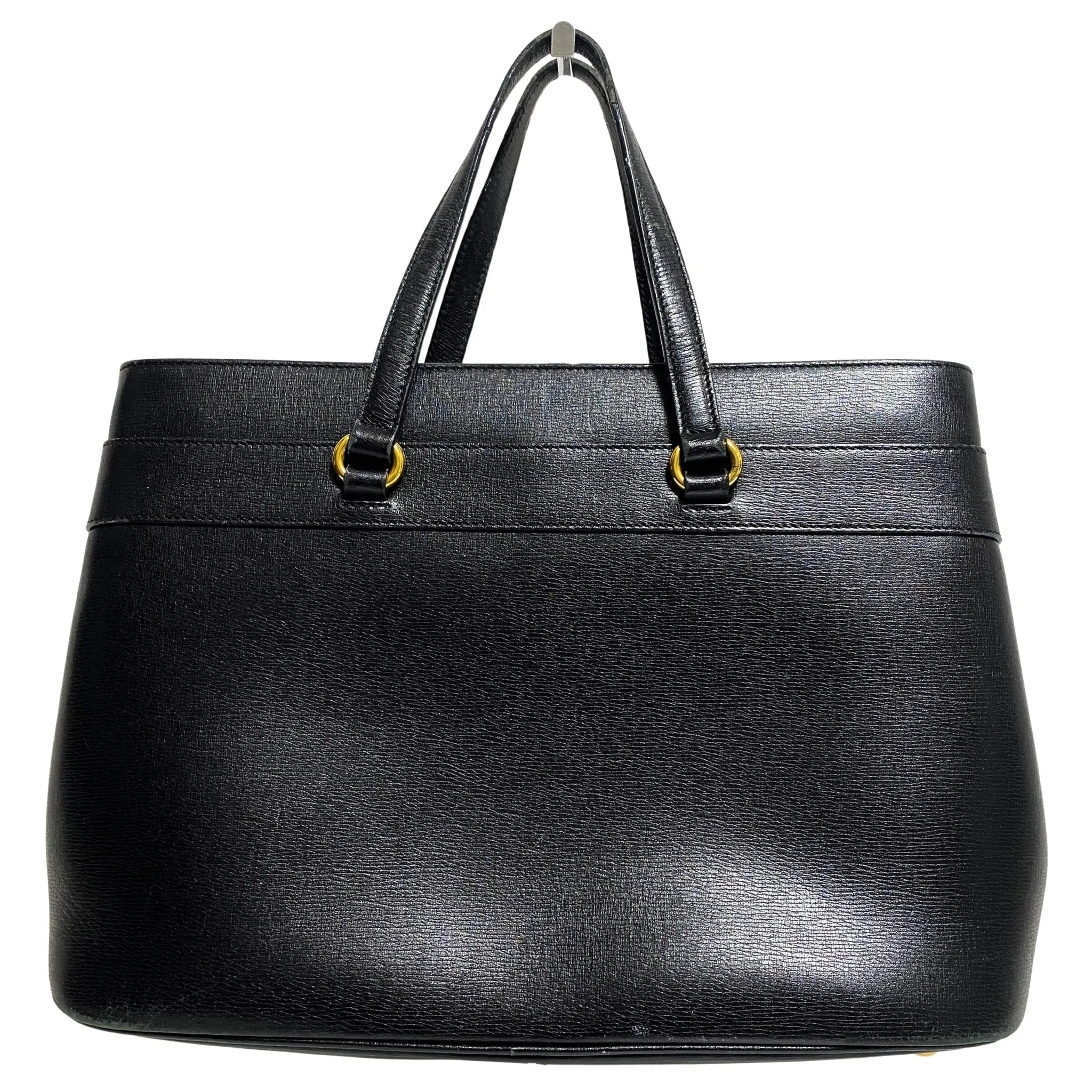 Horsebit Black Leather Tote Handbag