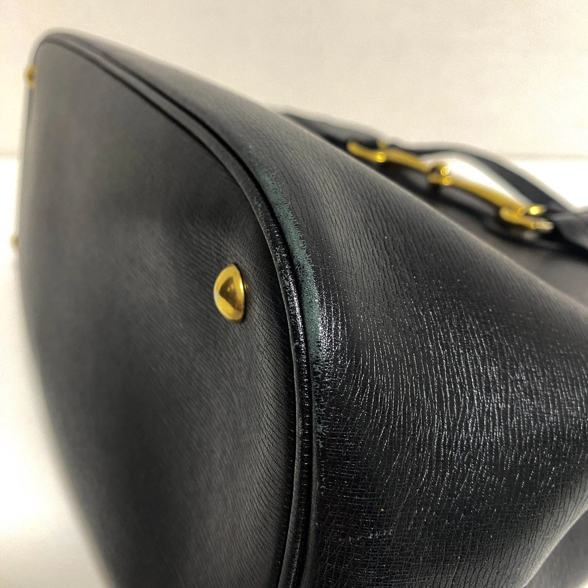 Horsebit Black Leather Tote Handbag