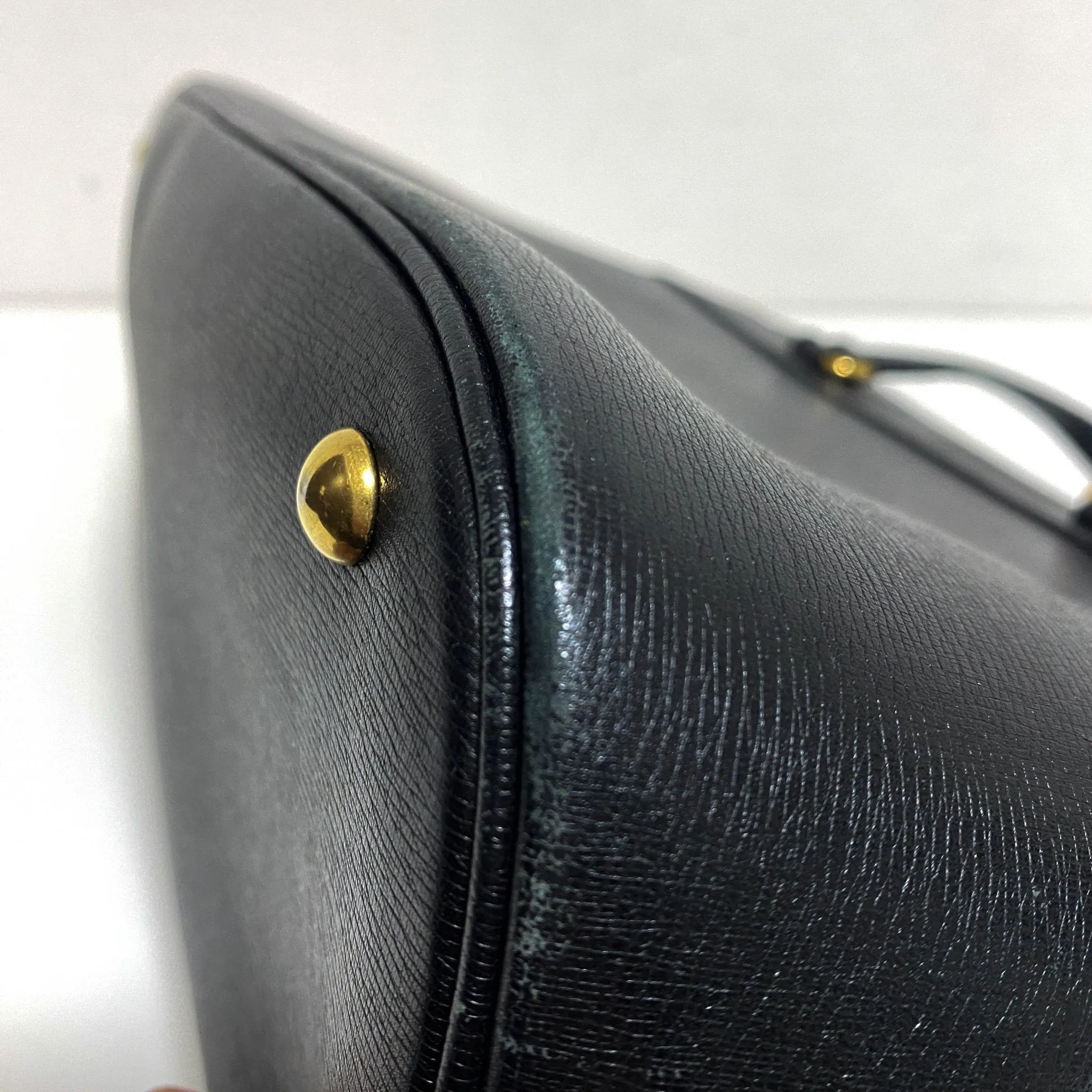 Horsebit Black Leather Tote Handbag