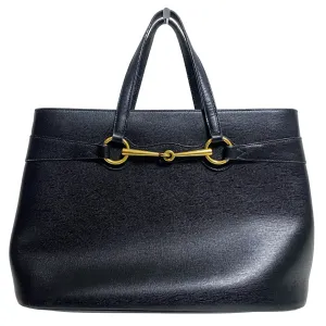 Horsebit Black Leather Tote Handbag