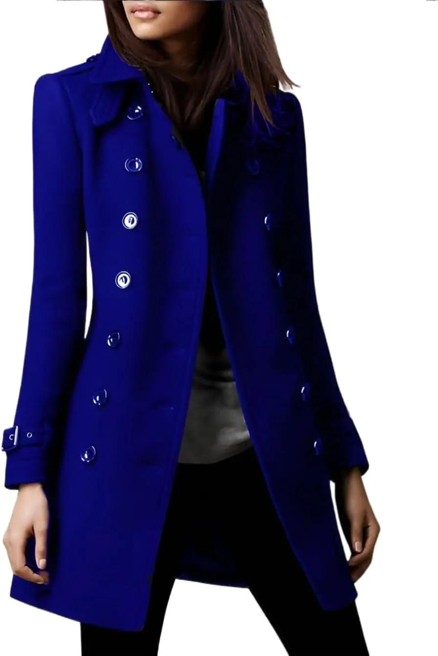 IDEALSANXUN Double Breasted Wool Coats for Women Trendy Fall Winter Mid Pea Trench Coat Blazer Jackets Overcoat