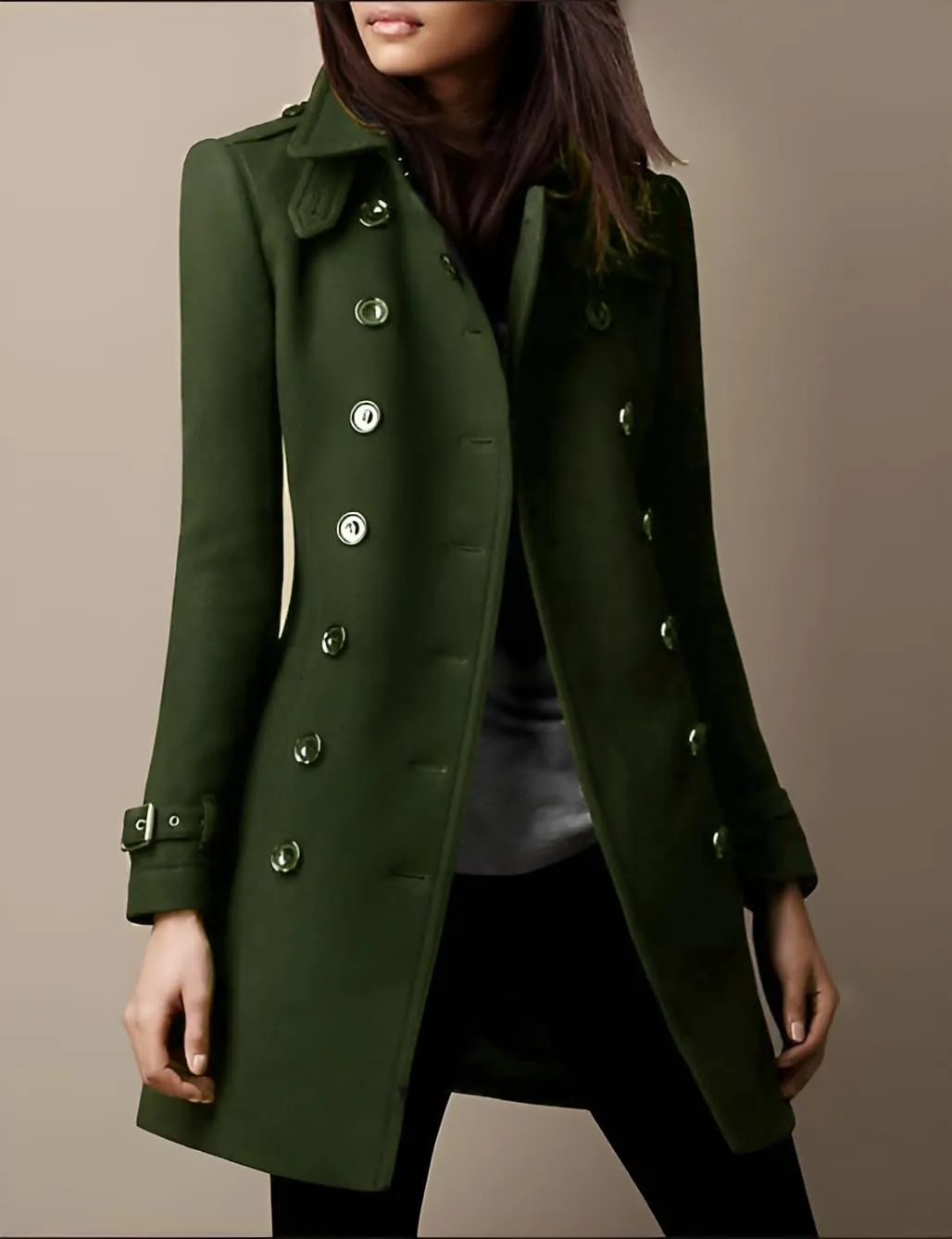 IDEALSANXUN Double Breasted Wool Coats for Women Trendy Fall Winter Mid Pea Trench Coat Blazer Jackets Overcoat