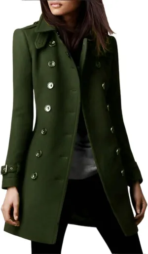 IDEALSANXUN Double Breasted Wool Coats for Women Trendy Fall Winter Mid Pea Trench Coat Blazer Jackets Overcoat