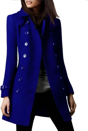 IDEALSANXUN Double Breasted Wool Coats for Women Trendy Fall Winter Mid Pea Trench Coat Blazer Jackets Overcoat