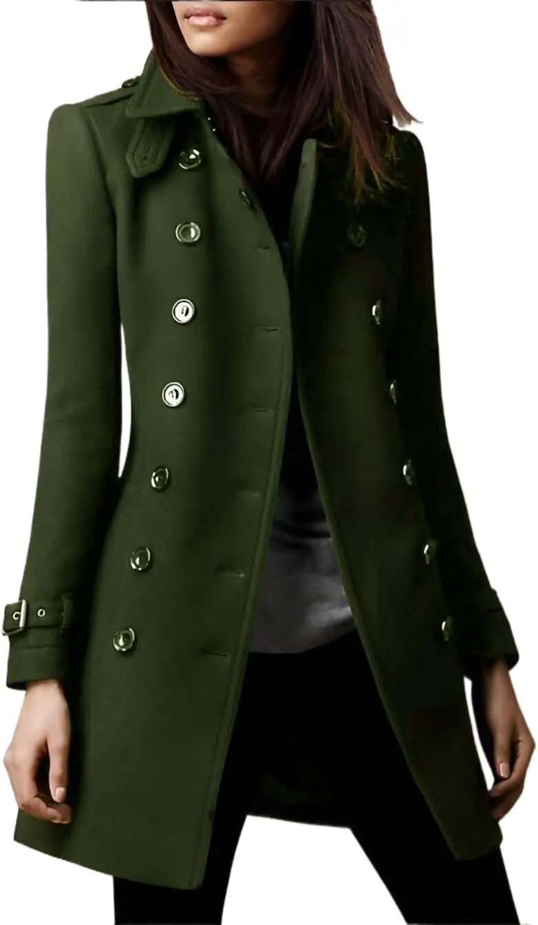 IDEALSANXUN Double Breasted Wool Coats for Women Trendy Fall Winter Mid Pea Trench Coat Blazer Jackets Overcoat
