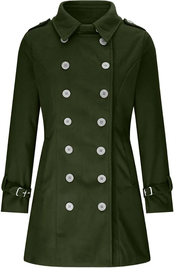 IDEALSANXUN Double Breasted Wool Coats for Women Trendy Fall Winter Mid Pea Trench Coat Blazer Jackets Overcoat