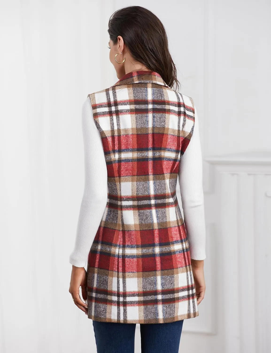 IDEALSANXUN Plaid Vest for Women Fall Winter Sleeveless Blazer Jackets