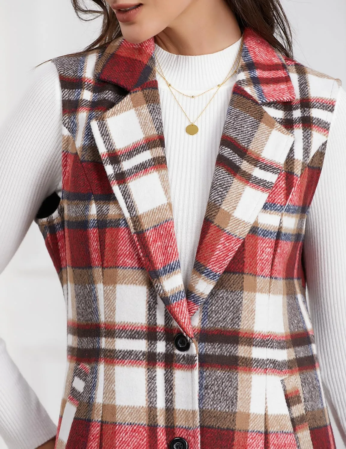 IDEALSANXUN Plaid Vest for Women Fall Winter Sleeveless Blazer Jackets