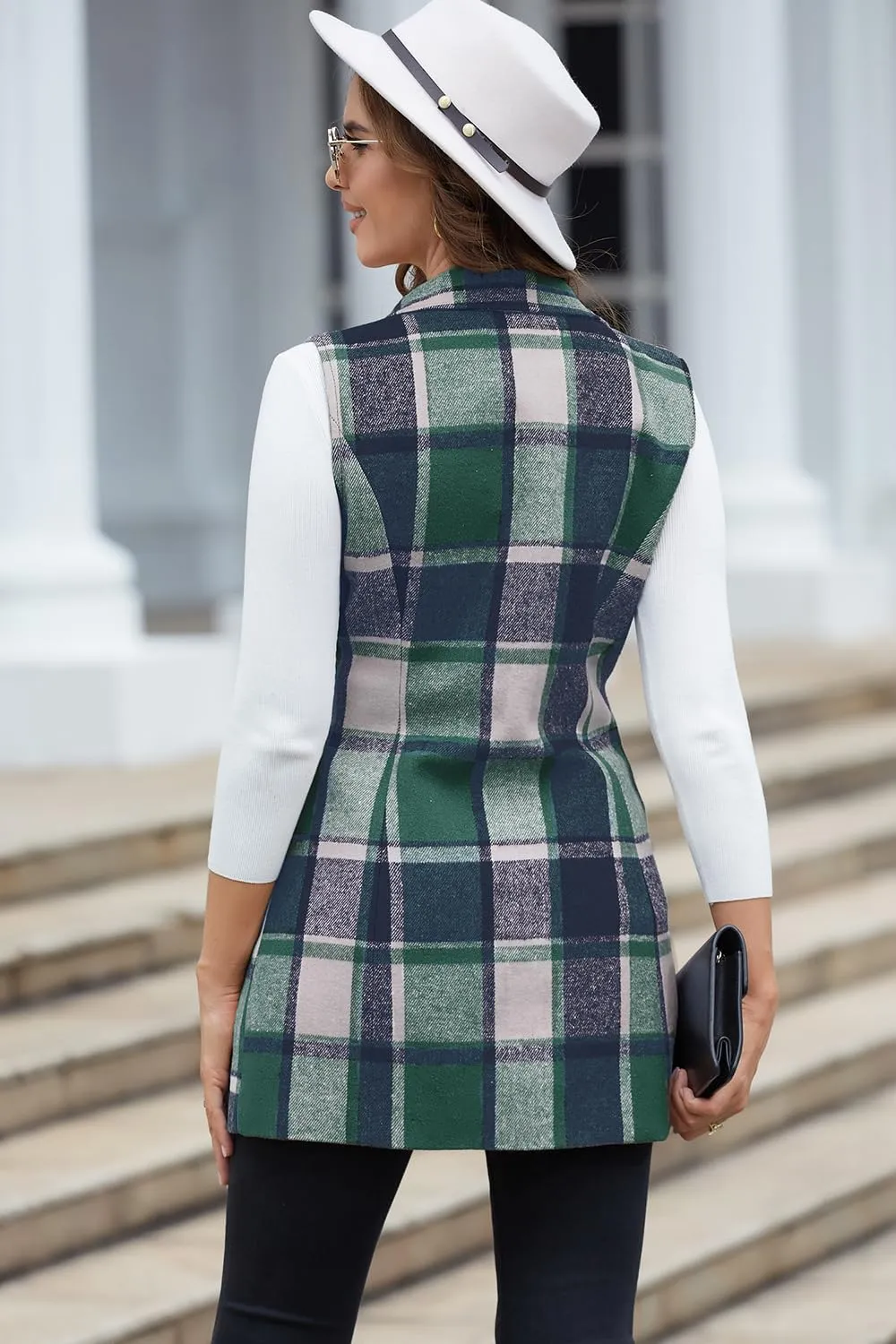 IDEALSANXUN Plaid Vest for Women Fall Winter Sleeveless Blazer Jackets