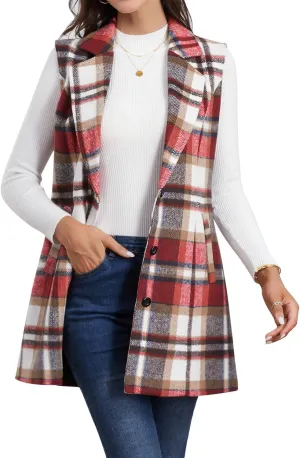 IDEALSANXUN Plaid Vest for Women Fall Winter Sleeveless Blazer Jackets