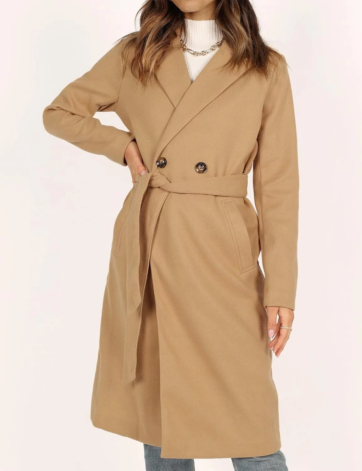 IDEALSANXUN Womens Long Wool Coat Fall Winter Notch Lapel Trench Coat Peacoat Jackets