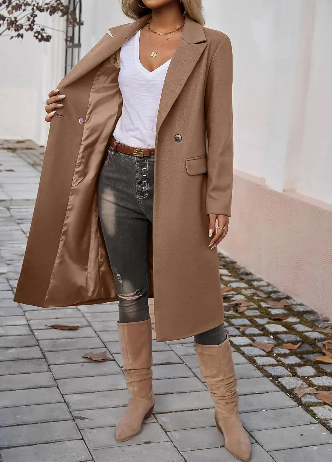 IDEALSANXUN Womens Long Wool Coats Fall Winter Trench Coat Peacoat Dress Jackets