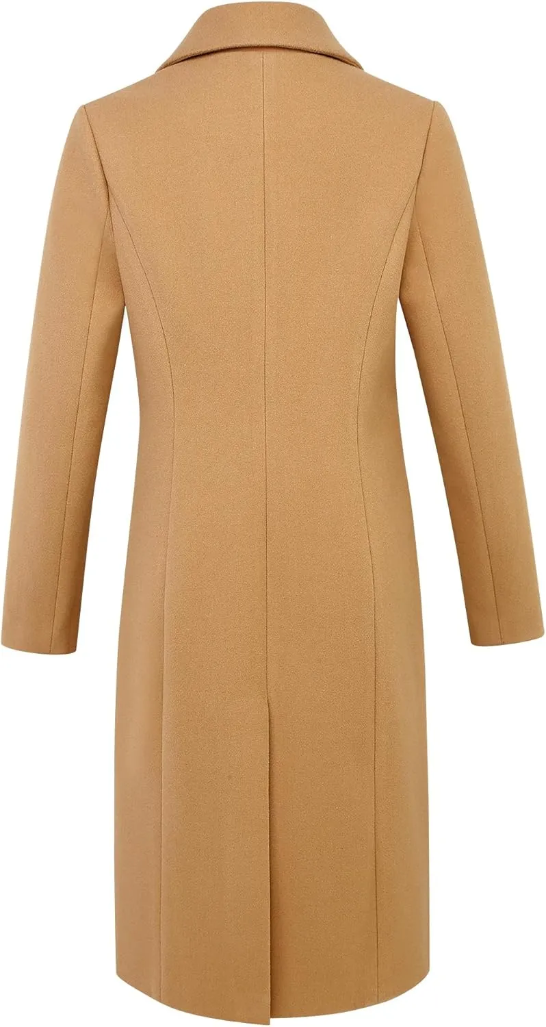 IDEALSANXUN Wool Coats for Women Fall Winter Dress Peacoat Long Trench Coat Double Breasted Blazer Jackets Overcoat