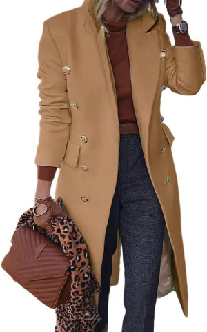IDEALSANXUN Wool Coats for Women Fall Winter Dress Peacoat Long Trench Coat Double Breasted Blazer Jackets Overcoat