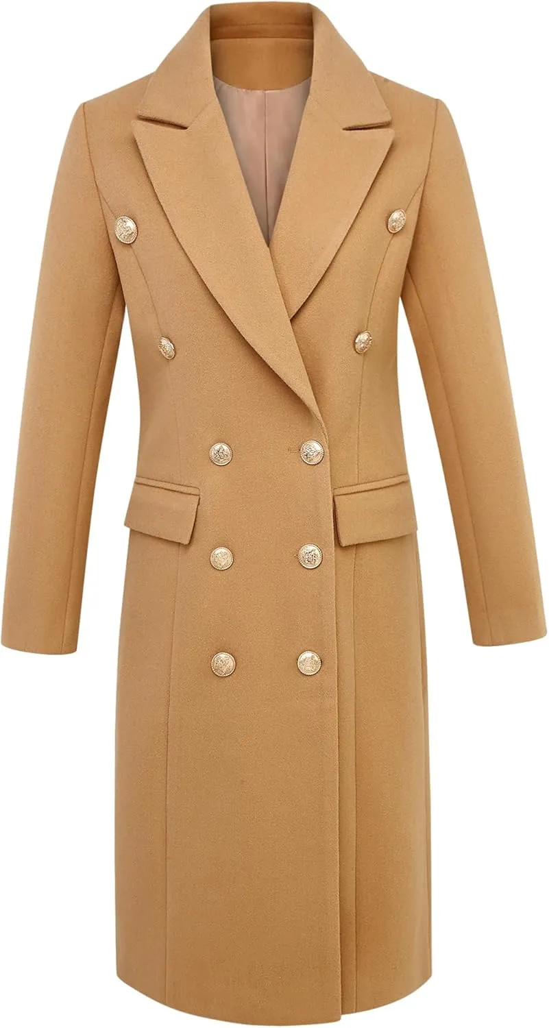 IDEALSANXUN Wool Coats for Women Fall Winter Dress Peacoat Long Trench Coat Double Breasted Blazer Jackets Overcoat