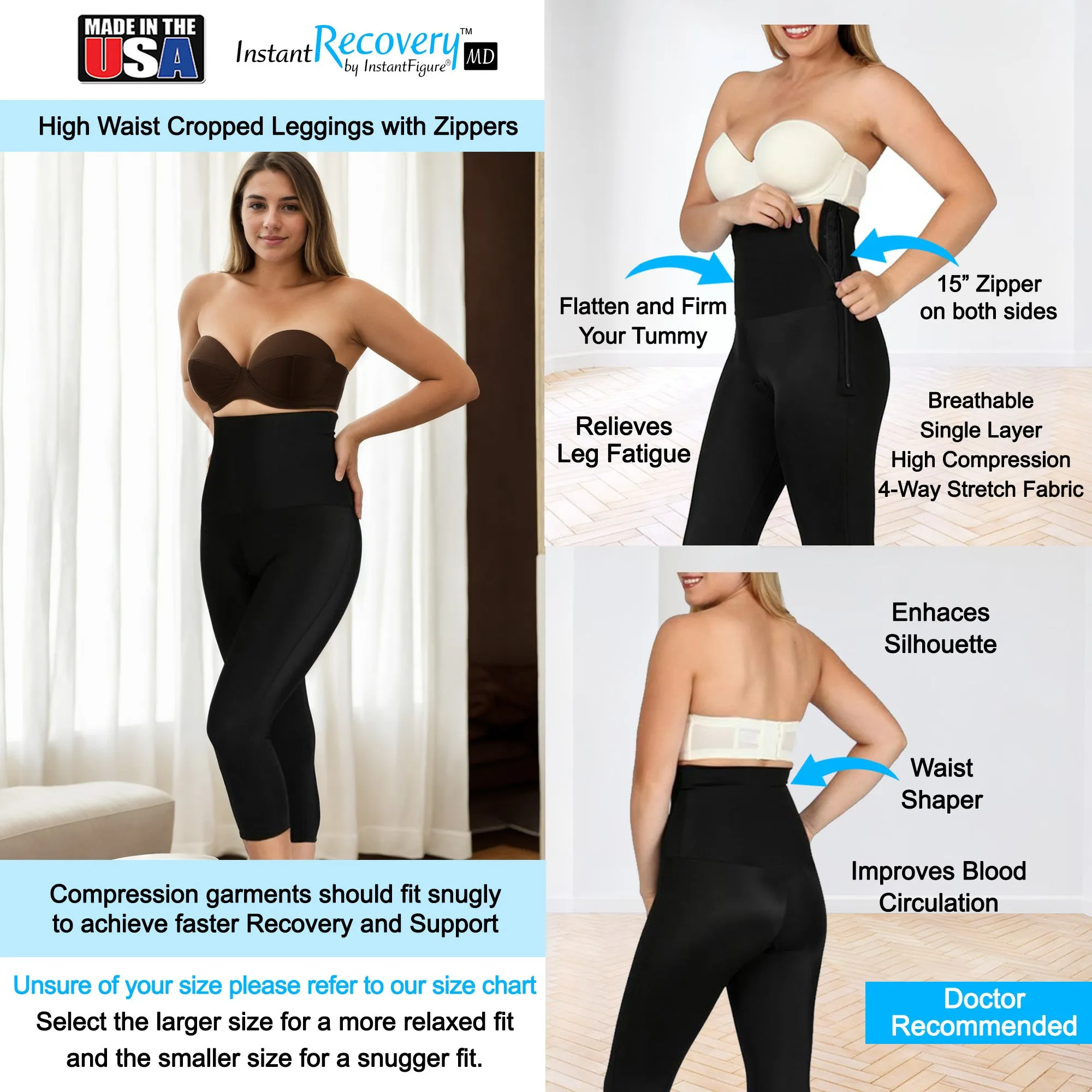 InstantRecoveryMD High Waist cropped leggings with 2 Sides Zippers MD226