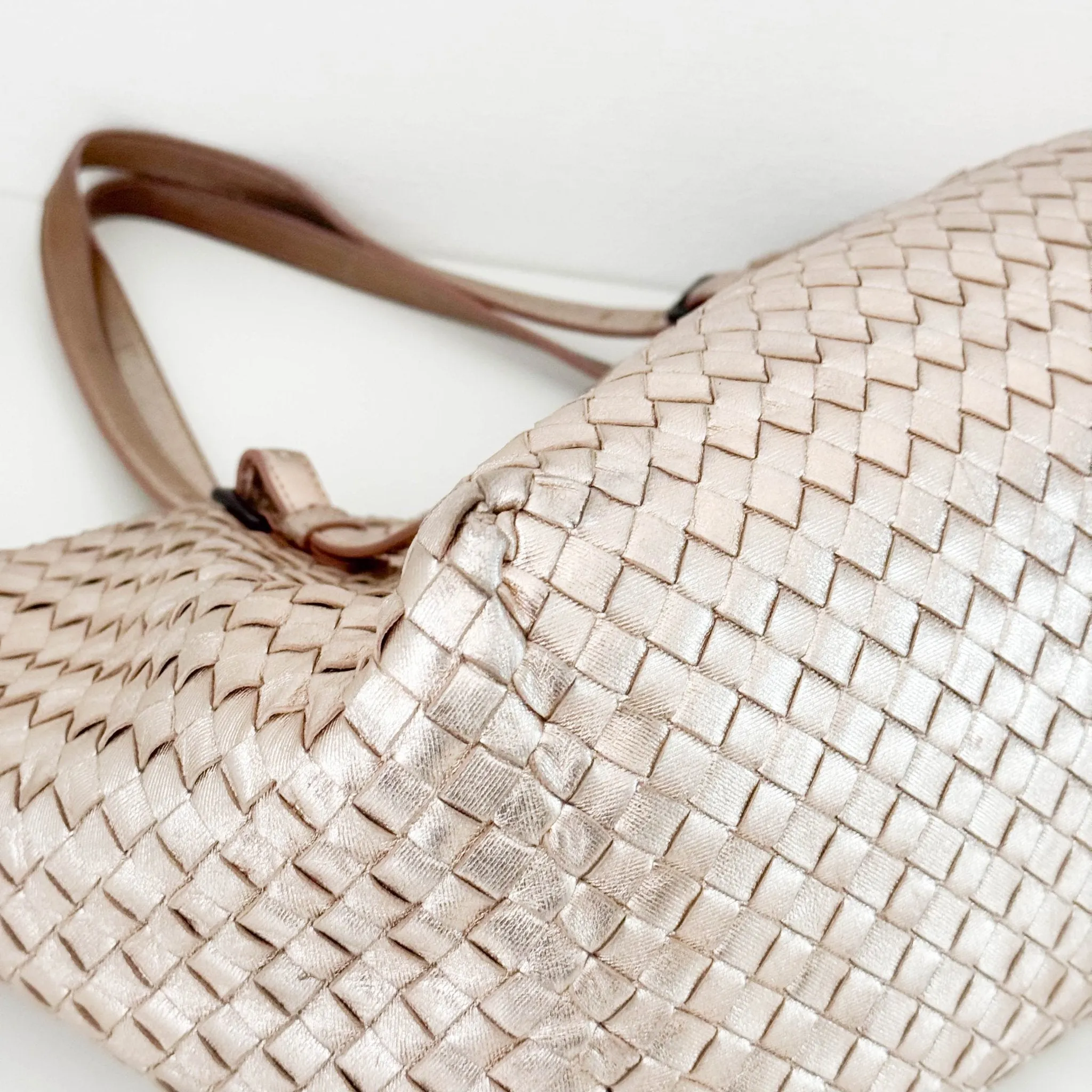 Intrecciato Cesta Metallic Pink Leather Strap Tote / Shoulder Bag