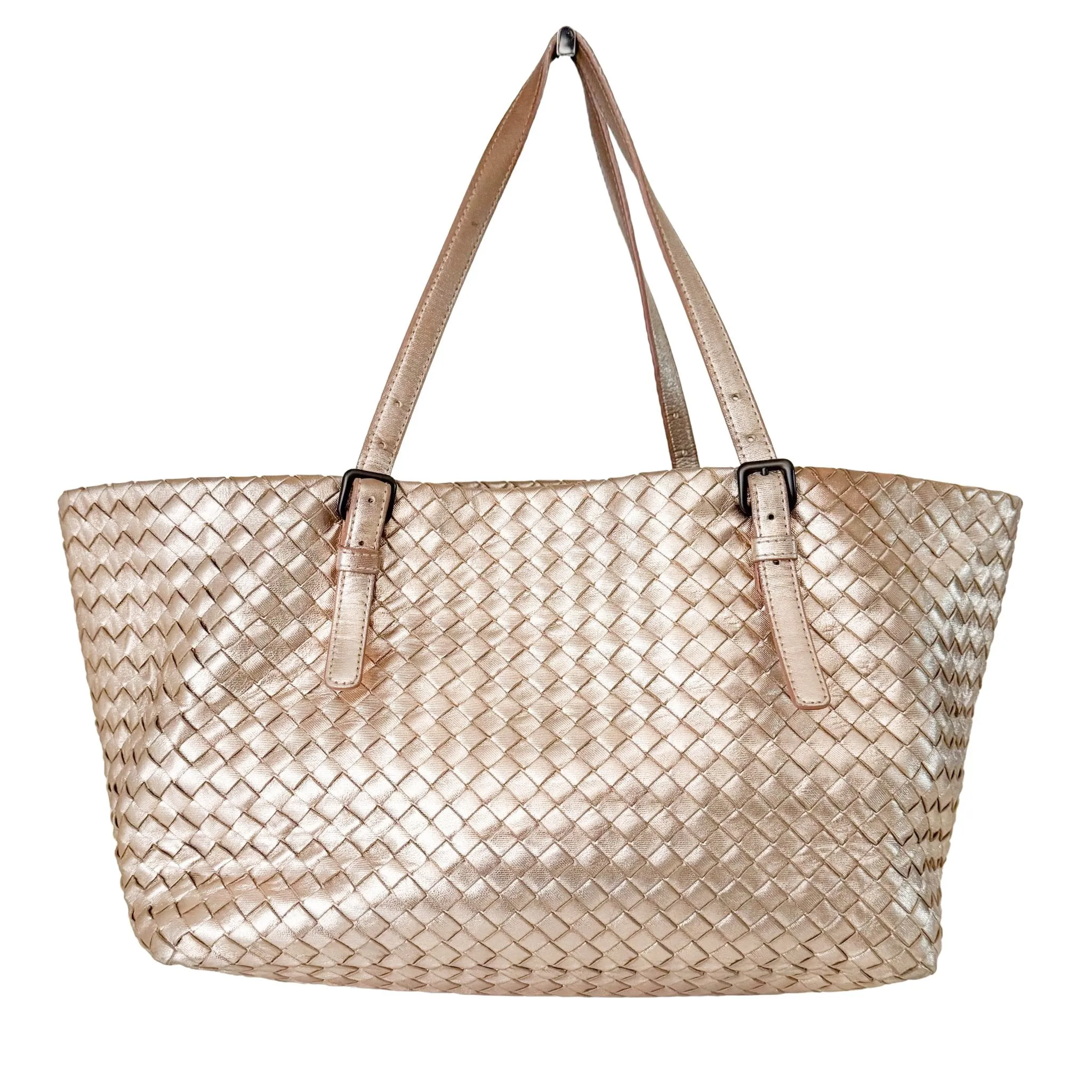 Intrecciato Cesta Metallic Pink Leather Strap Tote / Shoulder Bag