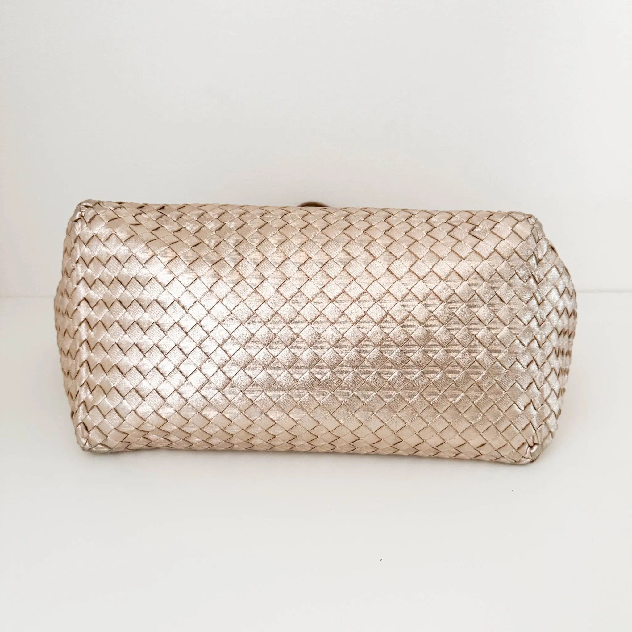 Intrecciato Cesta Metallic Pink Leather Strap Tote / Shoulder Bag