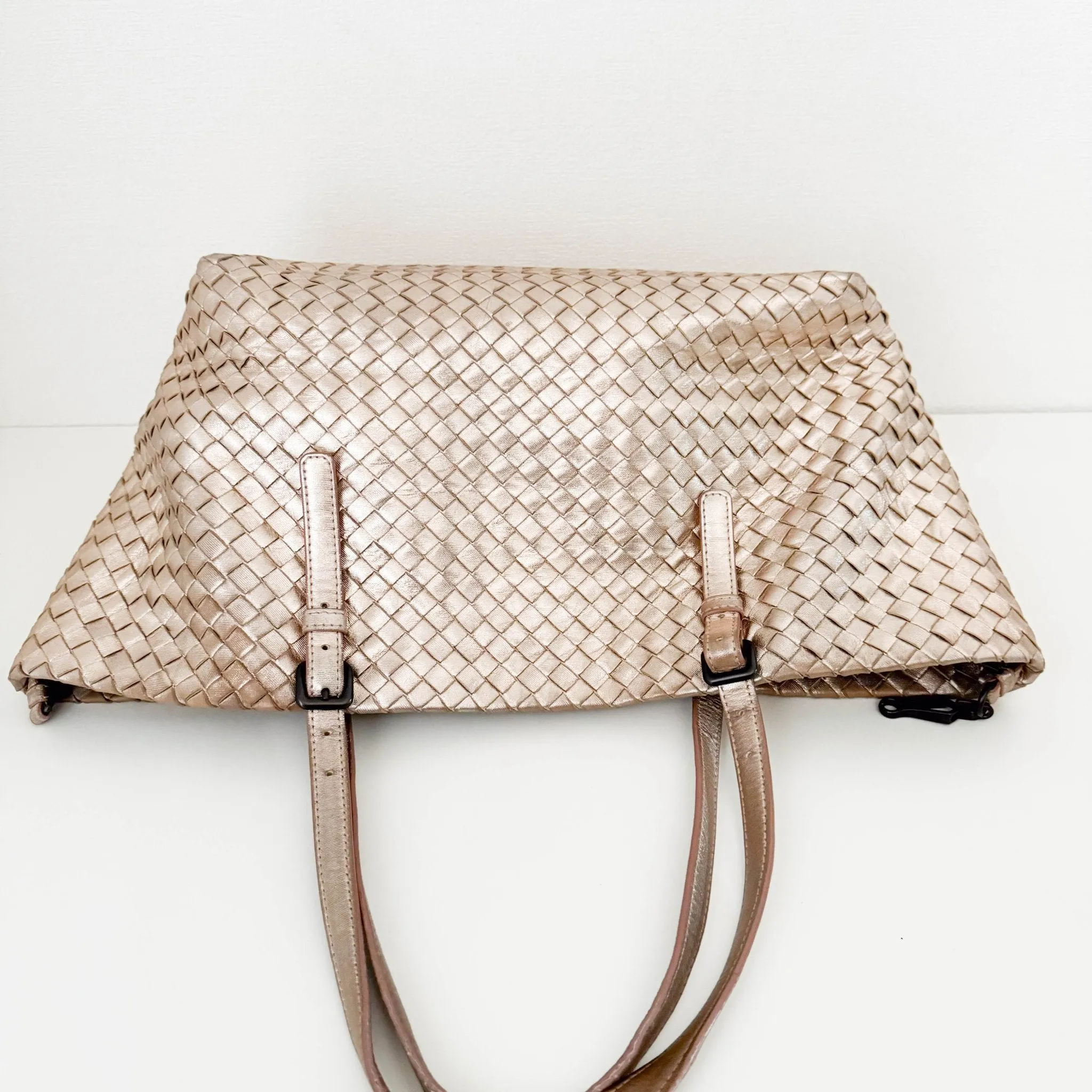 Intrecciato Cesta Metallic Pink Leather Strap Tote / Shoulder Bag