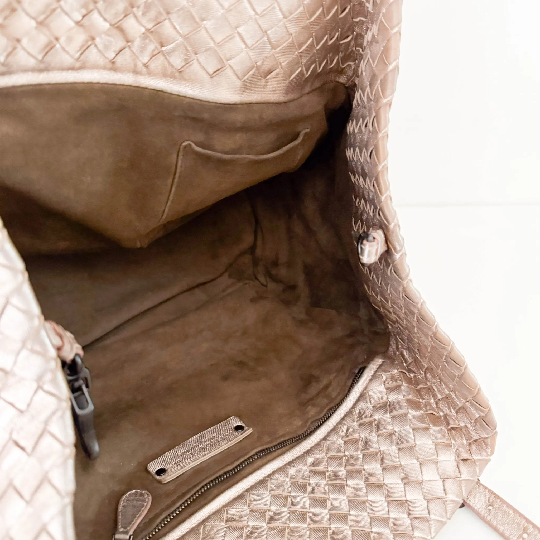 Intrecciato Cesta Metallic Pink Leather Strap Tote / Shoulder Bag