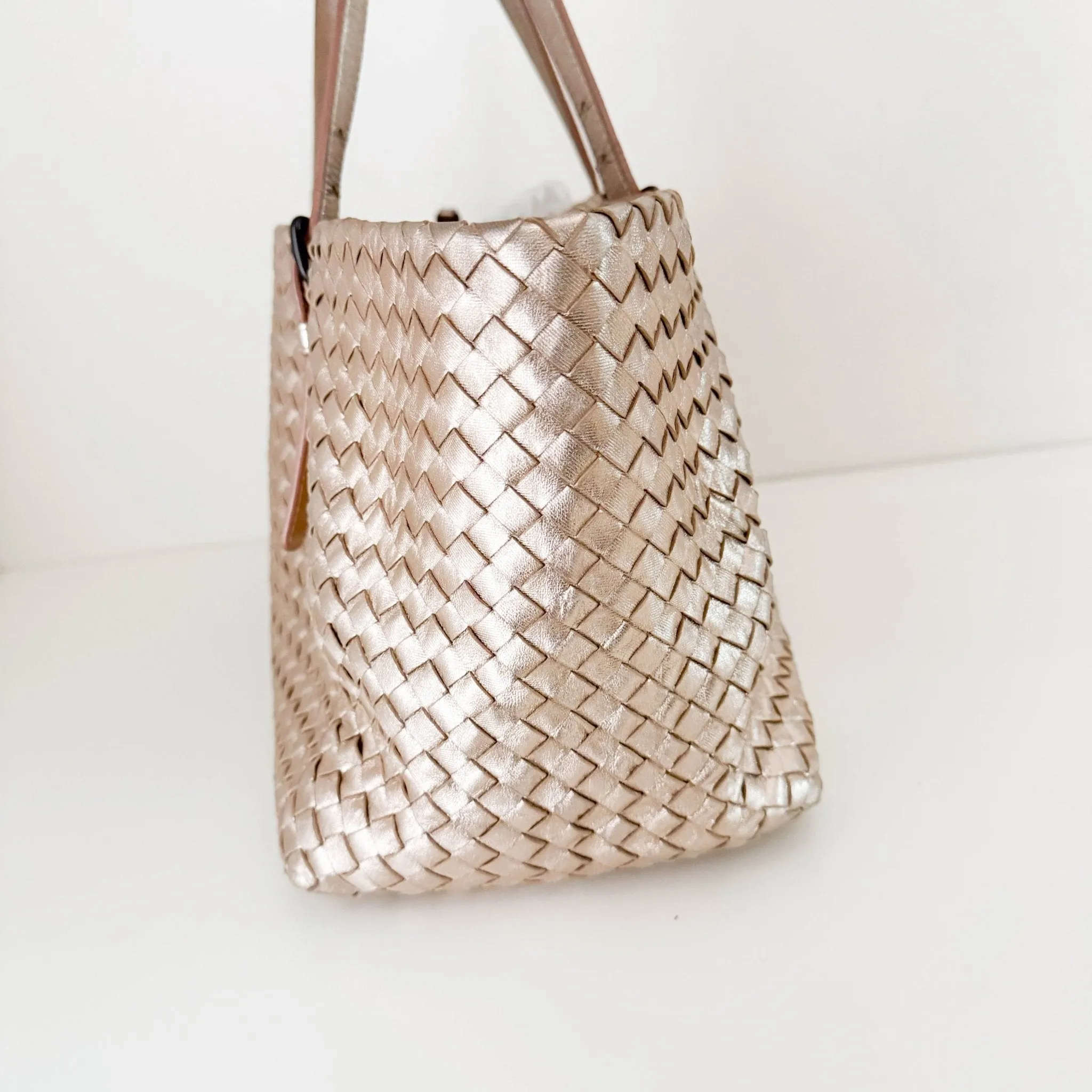 Intrecciato Cesta Metallic Pink Leather Strap Tote / Shoulder Bag