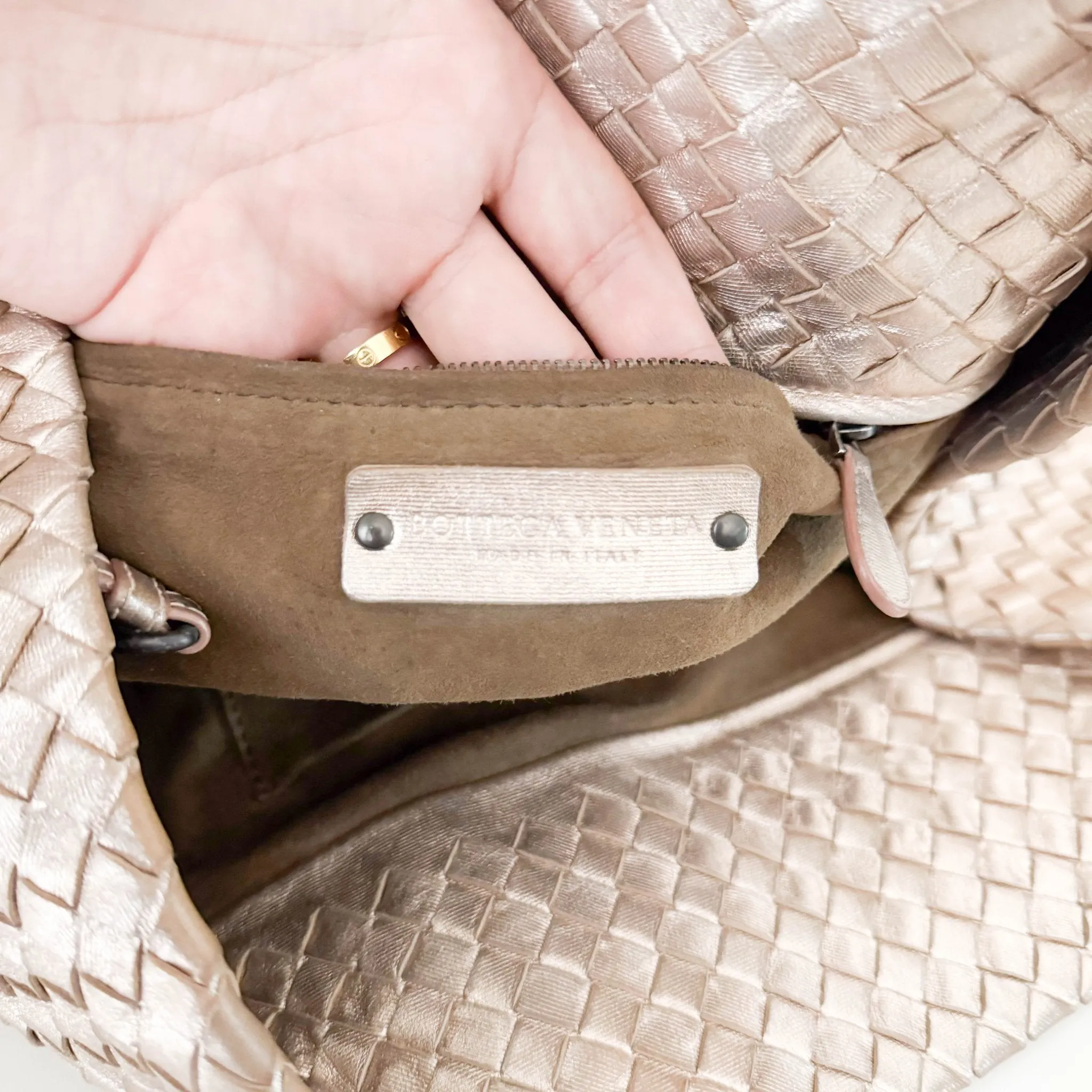 Intrecciato Cesta Metallic Pink Leather Strap Tote / Shoulder Bag