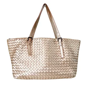 Intrecciato Cesta Metallic Pink Leather Strap Tote / Shoulder Bag