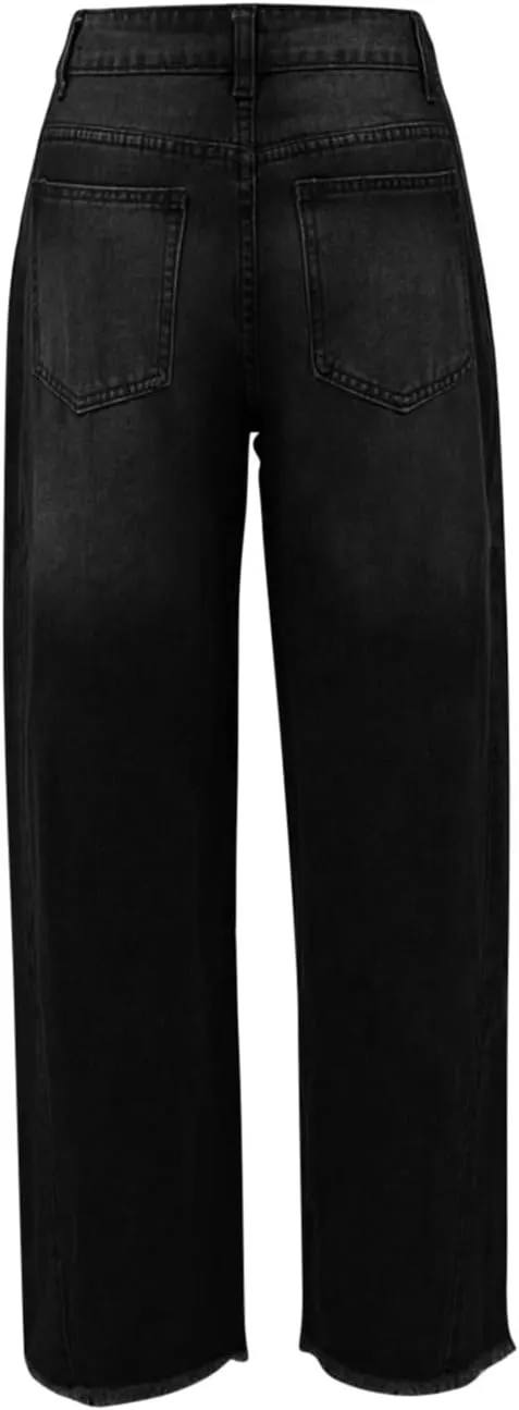 Jeans for Women Wide Leg High Waisted Strechy Raw Hem Denim Pants Classic Stylish Going Out Trousers with Pockets