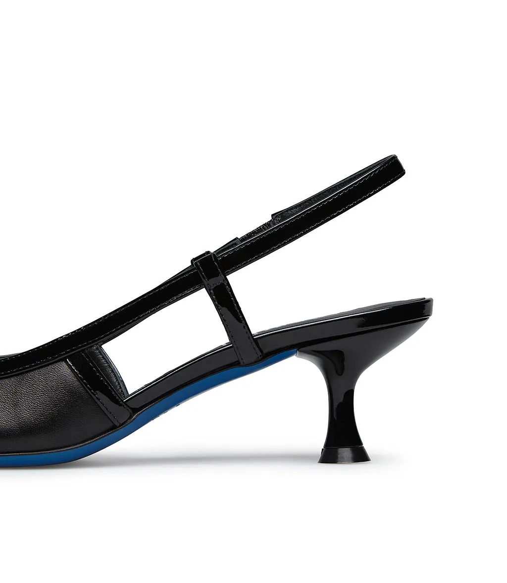 Jewel embellished black nappa leather slingback pumps