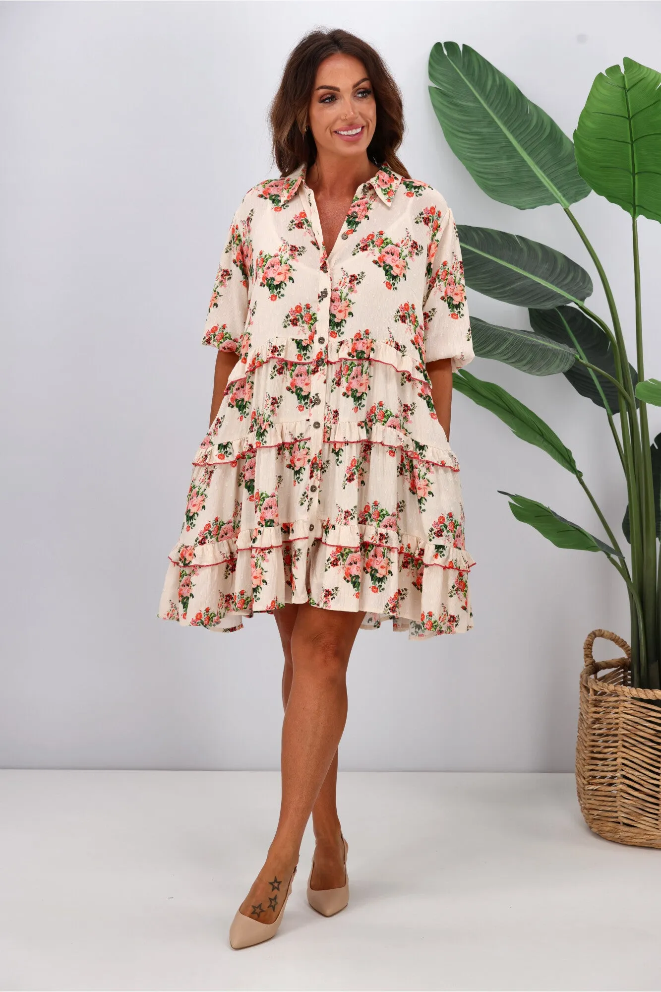Joop & Gypsy Marseille Ditsy Garden Party Dress Latte