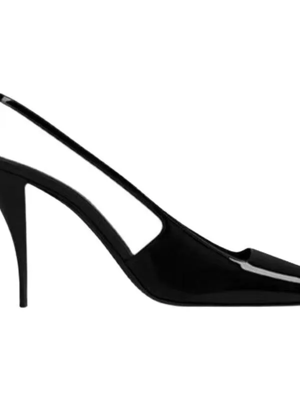 Joskaa Square Toe Patent Leather Black Metal Toe Pumps