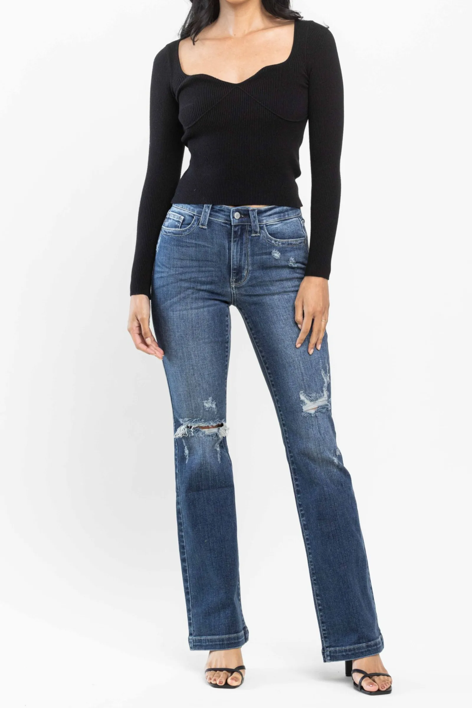 Judy Blue Mid Rise Hand Sand & Destroy Bootcut