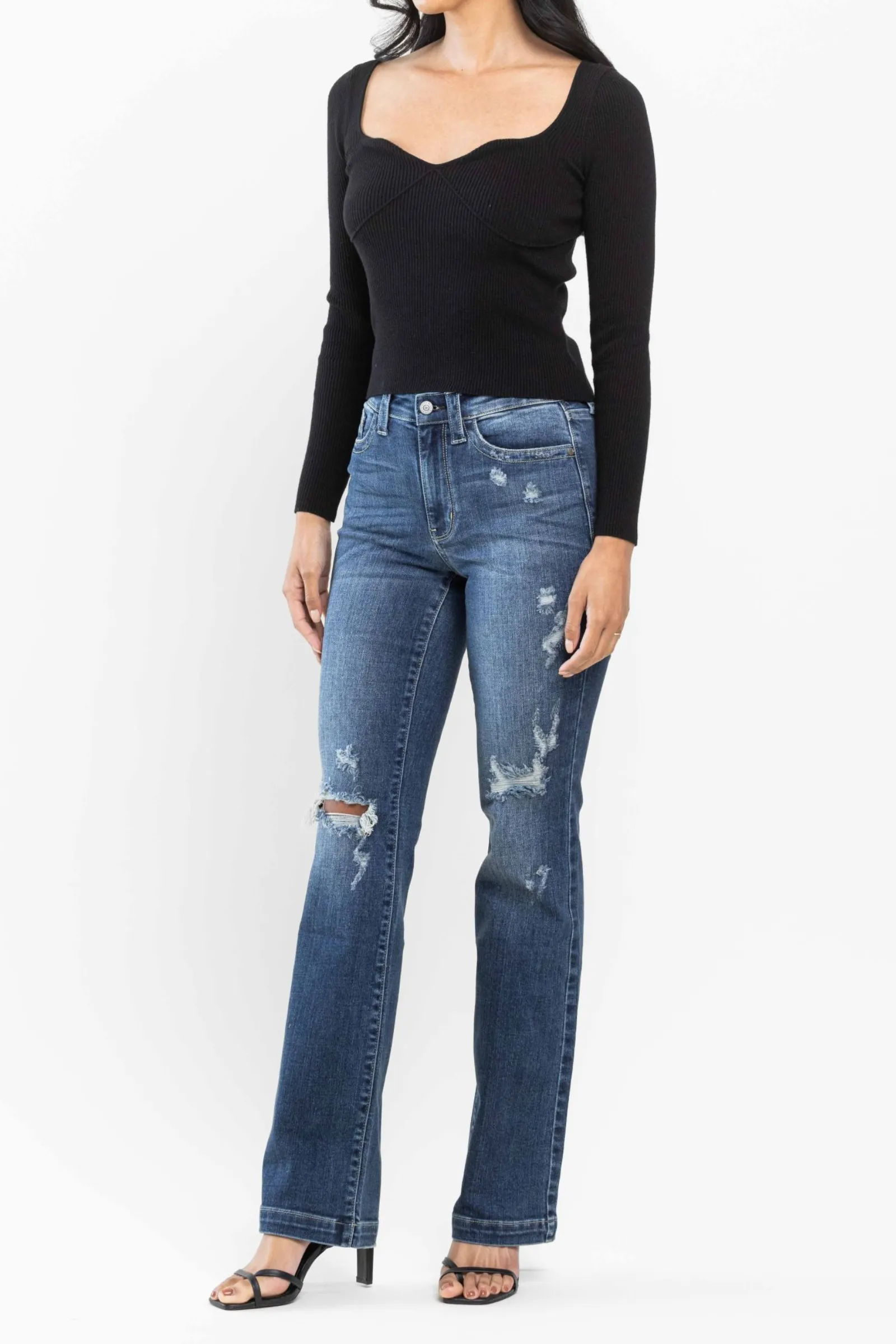 Judy Blue Mid Rise Hand Sand & Destroy Bootcut
